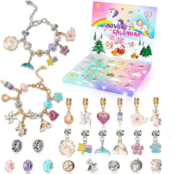 Advent Calendar 2024 Girls, 24 Days Christmas Countdown Calendar with 2pcs DIY Charm Bracelets Kits, DIY Christmas Charm Bracelet Gifts for Girls Kids Women