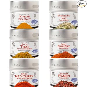 Asian Seasonings Gourmet Gift Set - Tastes of Asia - Artisanal Spice Blends Six Pack - Non GMO, All Natural, Small Batch - Made By Hand in USA - Gustus Vitae