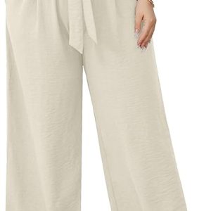 AusLook Women's Plus Size Wide Leg Lounge Pants with Pockets High Waisted Palazzo Adjustable Tie Knot Trousers