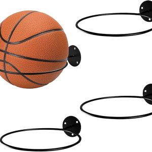 Basketball Holder Wall Mount, Ball Holder Wall Mount, Universal Metal Ball Holder for Basketball Football Volleyball Soccer Storage Display (4 Pieces, Black)