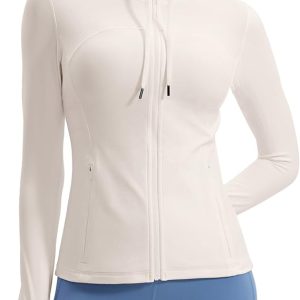 CRZ YOGA Butterluxe Womens Hooded Workout Jacket - Zip Up Athletic Running Jacket with Back Mesh Vent & Thumb Holes