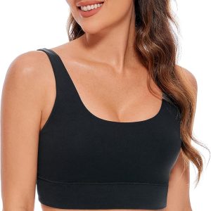 CRZ YOGA Butterluxe Womens U Back Sports Bra - Scoop Neck Padded Low Impact Yoga Bra Workout Crop Top with Built in Bra