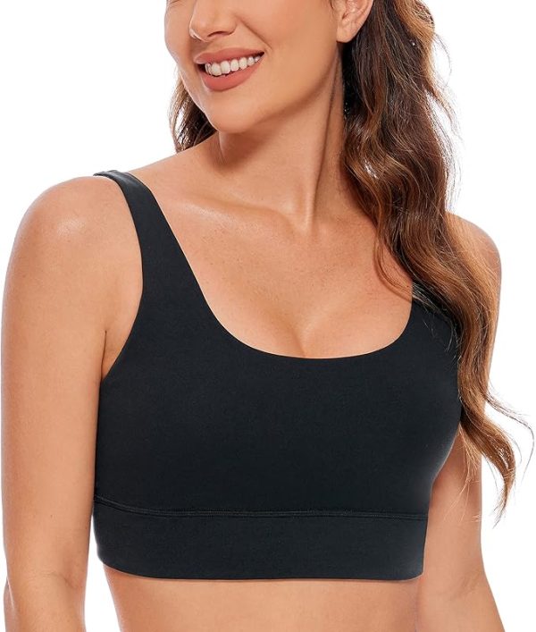 CRZ YOGA Butterluxe Womens U Back Sports Bra - Scoop Neck Padded Low Impact Yoga Bra Workout Crop Top with Built in Bra