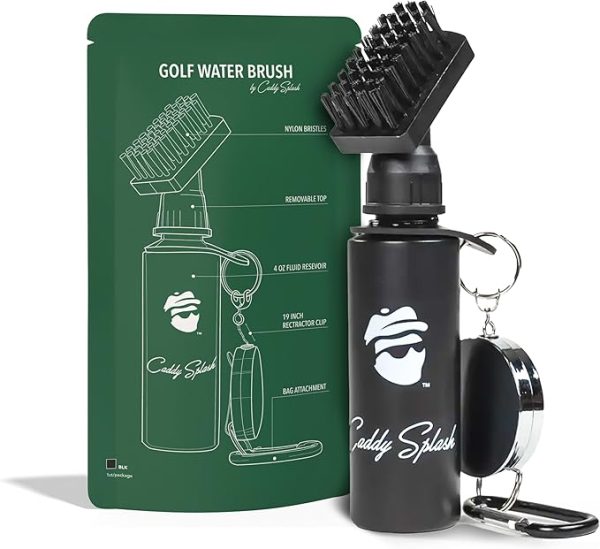 Caddy Splash Golf Club Brush Cleaner with Water - Heavy Duty Retractable Clip- Squeeze Bottle for Easy Cleaning with Nylon Bristles