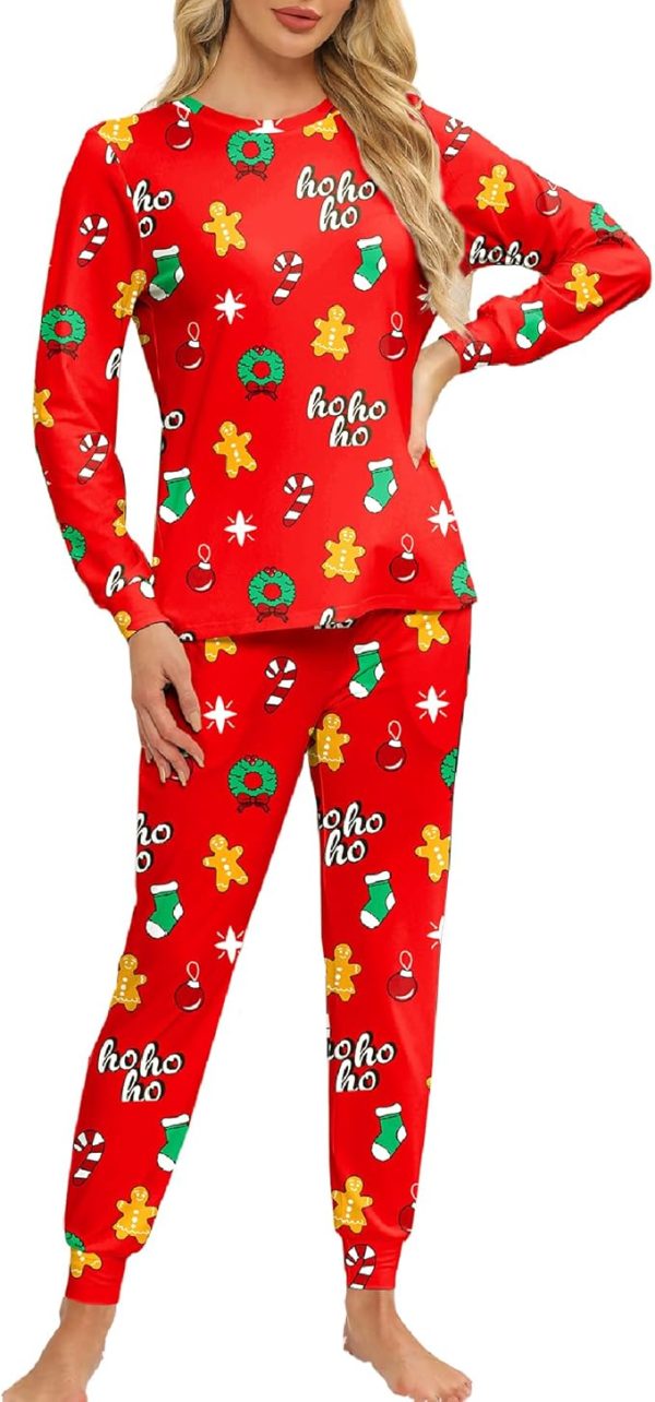 Christmas Pajamas for Women Long Sleeve Top with Jogger Pants Matching Lounge Sets Sleepwear Loungewear with Pockets