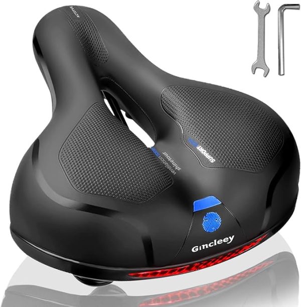 Comfort Bike Seat for Women Men,Wide Bicycle Saddle Replacement Memory Foam Padded Soft Bike Cushion with Dual Shock Absorbing Universal Fit for