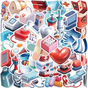 Cute Medical Stickers for Kids, 3D Medical Device Stickers, 50PCS Medical Equipment Stickers, Doctor Nurse Hospital