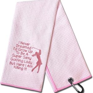 DYJYBMY Super Sexy Golfing Lady Funny Golf Towel, Embroidered Pink Golf Towels for Golf Bags with Clip, Golf Gifts for Men Woman