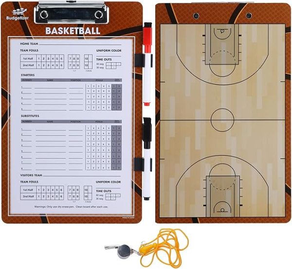 Dry Erase Coaches Clipboard - Includes Whistle and Dry Erase Markers - Double Sided Coach Whiteboard