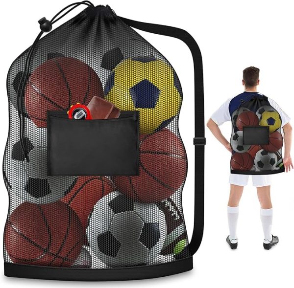 Extra Large Mesh Ball Bag, Heavy Duty Drawstring Storage Bag, 24" x 36" Hold 8-10 Soccer Basketball