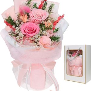 Flowers for Delivery Prime,Preserved Real Flower Bouquet,Pink Rose Eternal Floral for Women Mom Wife Girlfriend