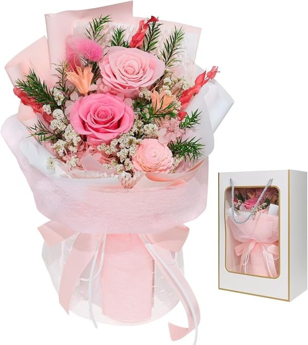 Flowers for Delivery Prime,Preserved Real Flower Bouquet,Pink Rose Eternal Floral for Women Mom Wife Girlfriend