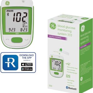 GE333 Blood Glucose Monitoring System | Glucometer | Auto Coding | 5-Second Results | Bluetooth Rightest Care App Connection | Easy-to-Read Display