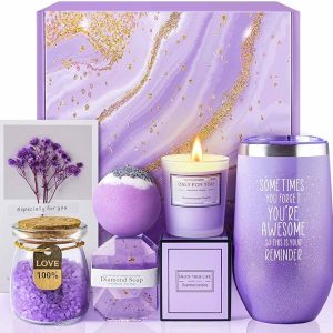 Gifts for Women, Mom, Wife, Girlfriend, Sister, Her - Happy Birthday, Christmas, Valentine's Day, Mothers Day Gifts - Lavender Spa Gift Basket Set