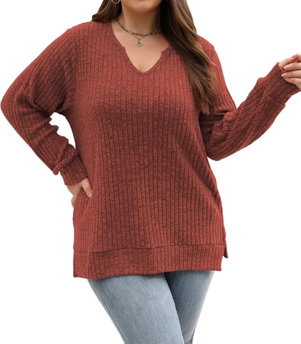 Gloria&Sarah Women's Casual Long Sleeve V Neck Lightweight Knitted Sweaters Loose Fit Plus Size Tunic Tops L-4XL