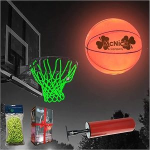 Glow in The Dark Basketball Net Hoop Pair - LED Lighted Smart Basketball Goal with Glowing Hoop Net - Nightime Light Up Glow Hoop Outdoor - Heavy Duty Basketball Air Pump Included