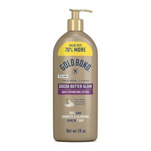 Gold Bond Cocoa Butter Glow Daily Hydrating Lotion with Shea Butter, Cocoa Butter & Coconut Oil, Exfoliating Moisturizer for Dry Skin, 24 oz.