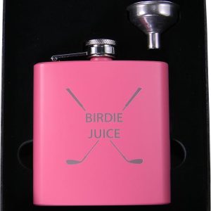 Golf Birdie Juice Flask, Funnel and Gift Box - Great Chirstmas, Birthday, Valentines Gift for Golfers (Pink)