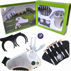 Golfer's Best Golf Gift Set: Tool - Stroke Counter, Divot Tool Repair, Brush, Ball Marker, Cleat Tightener