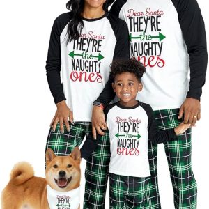 IFFEI Matching Family Pajamas Sets Christmas PJ's Letter Print Top and Plaid Bottom Sleepwear Jammies with Pockets