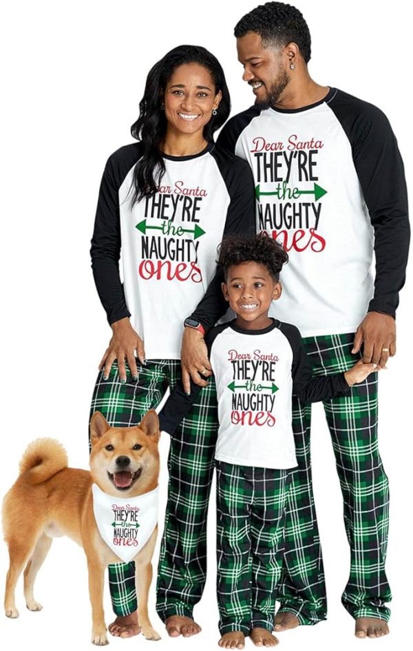 IFFEI Matching Family Pajamas Sets Christmas PJ's Letter Print Top and Plaid Bottom Sleepwear Jammies with Pockets