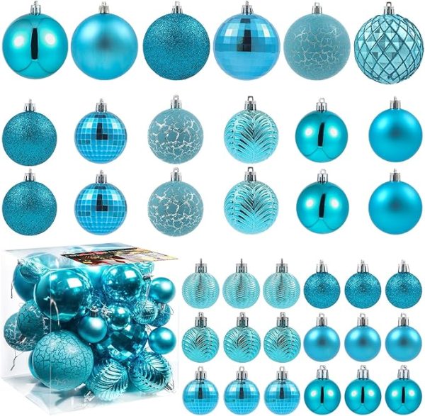 LANGXUN 36pcs Acid Blue Christmas Tree Decorations Balls, Bolas De Navidad, 2024 Christmas Decor, Indoor Outdoor Shatterproof Christmas Ornaments, Xmars Party Wedding Suppiles