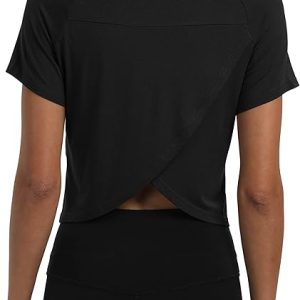 Mippo Workout Tops for Women Cropped Split Back Athletic Gym Exercise Shirts Loose Fit