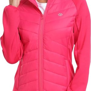 MoFiz Womens Lightweight Insulated Hiking Jacket Fleece Lined Thermal Hybrid Softshell Full Zip Winter Fall Running Coat