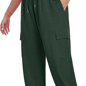 OLRIK Plus Size Pants 2024 Trendy Cargo Sweatpants Adjustable Drawstring Joggers Loose Fit Lounge Trousers with Pockets