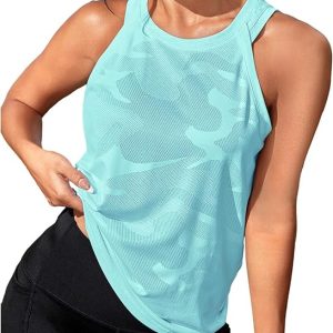 OYOANGLE Women's Camo Print Sleeveless Workout Shirts Exercise Running Tank Tops Active Gym Tops