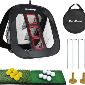 Pop-up Golf Chipping Net Set - Foldable Training Kit with 2 Hitting Mats, 6 Practice Balls, 6 Foam Balls - Ultimate Golf Gift & Target Chipping Aids, Black