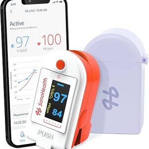 Pulse Oximeter by SonoHealth - Fingertip Blood Oxygen Saturation Monitor, Data Recording, Bluetooth-Enabled - Lifetime Mobile App Access