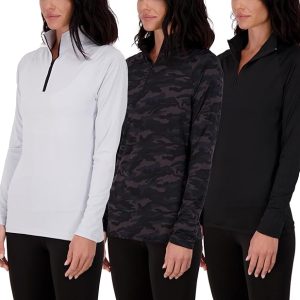 Real Essentials 3 Pack: Womens Dry-Fit Long Sleeve Quarter Zip & Full Zip Up Hoodie Workout Jacket (Available in Plus)