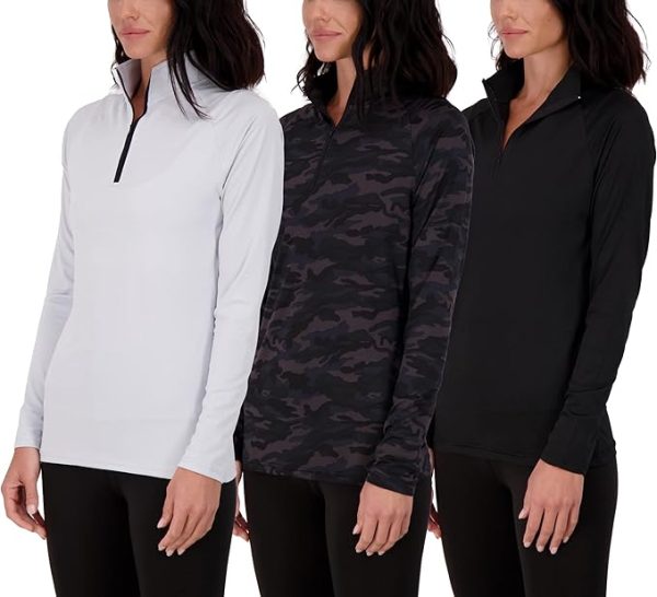 Real Essentials 3 Pack: Womens Dry-Fit Long Sleeve Quarter Zip & Full Zip Up Hoodie Workout Jacket (Available in Plus)