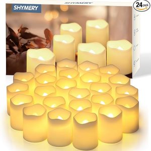 SHYMERY Flameless Votive Candles,Flameless Flickering Electric Fake Candle,24 Pack 200+Hour Battery Operated LED Tea Lights in Warm White for Wedding