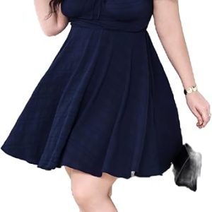 SOLY HUX Women's Plus Size Short Sleeve Mini Dress High Waist Summer Dresses Wedding Guest Dress