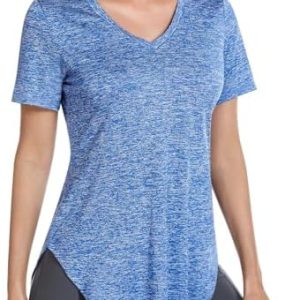 Short Sleeve Workout Shirts Women Loose Fit, V-Neck Women Exercise T-Shirt Workout Top, Dry Fit Yoga Gym Sport Tops