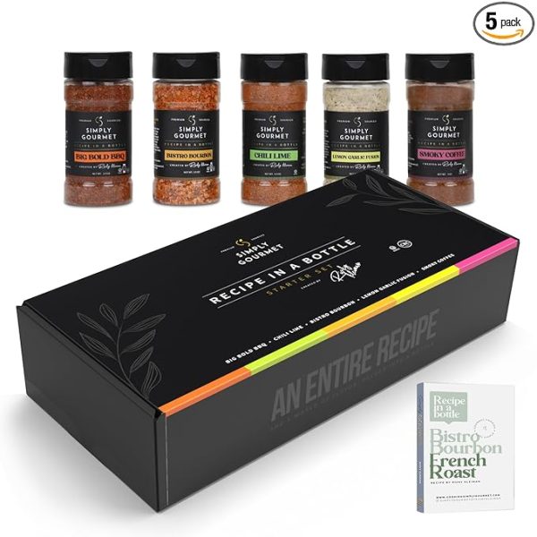 Spice Box Gift Set 5x 3oz Bottles | Premium Blends With Recipe Cards | Best Gift for Foodies | Recipe in a Bottle