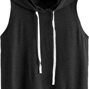 SweatyRocks Women's Summer Sleeveless Hooded Tank Top T-Shirt for Athletic Exercise Relaxed Breathable