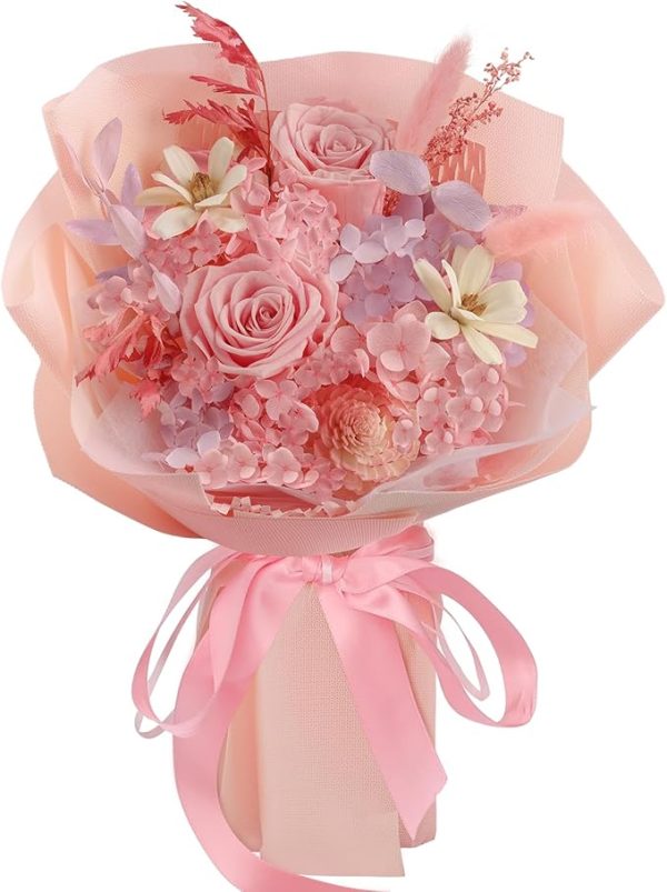 TYL&TYS Flowers for Delivery Prime,Real Pink Rose Preserved Flowers Bouquets That Last 3-5 Years,Christmas