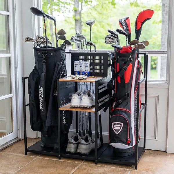 Teal Triangle Golf Storage Organizer, Heavy Duty Garage Freestanding Storage, Holds Golf Clubs, Bags, Golf Accessories, Golf Gifts for Men