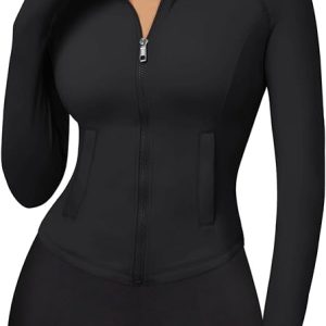 Trendy Queen Women's Full Zip Up Scrubs Lightweight Jacket Cropped Long Sleeve Workout Sweatshirts Slim Fit Running Hoodies