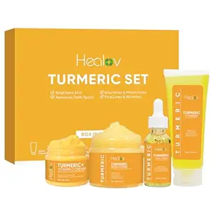 Turmeric Skincare Set - Turmeric Skin Care Products Brightening & Acne - Turmeric Skin Care Kit, Turmeric Skin Care Set - Turmeric Cleanser, Body Scrub, Face Cream & Facial Serum