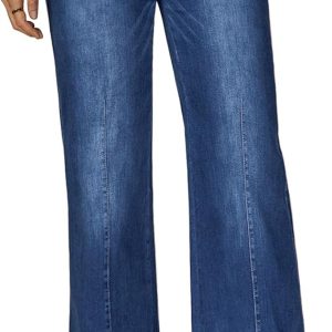 Vetinee Wide Leg Womens Jeans High Waisted Trendy Pull On Seamed Front Stretchy Denim Jean Pants Pockets Trouser Jeans