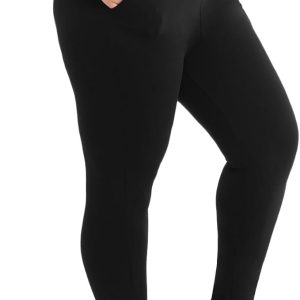 Walifrey Plus Size Leggings with Pockets for Women, High Waist Opaque Tummy Control Leggings