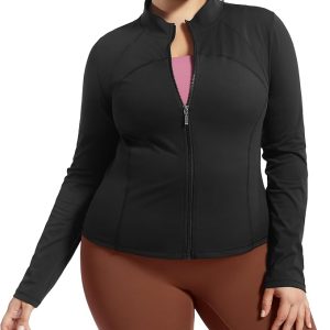 Women Athletic Track Scrub Jacket Slim Fit Shirts Full Zip Lightweight Top Workout Running Hiking Yoga