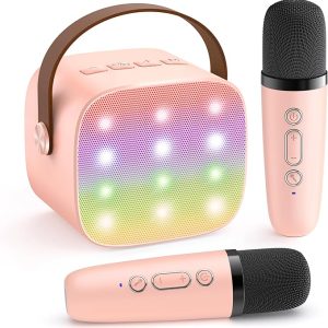 YLL Mini Karaoke Machine for Kids Adults, Portable Bluetooth Speaker with 2 Wireless Microphones, Christmas Birthday Gifts Toys