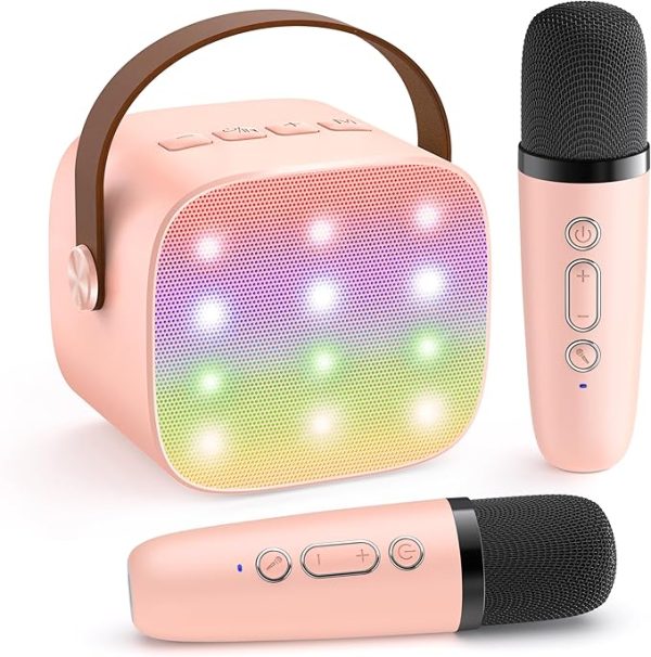 YLL Mini Karaoke Machine for Kids Adults, Portable Bluetooth Speaker with 2 Wireless Microphones, Christmas Birthday Gifts Toys