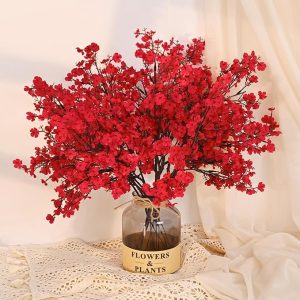 Yastouay Red Fake Flowers Christmas Flowers, 5Pcs Real Touch Silk Flowers Faux Artificial Flowers for Decorations, Babys Breath Artificial Flowers