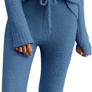 luvamia Women's Casual Pajama Set Fuzzy Fleece Knitted Long Sleeve Pj Loungewear